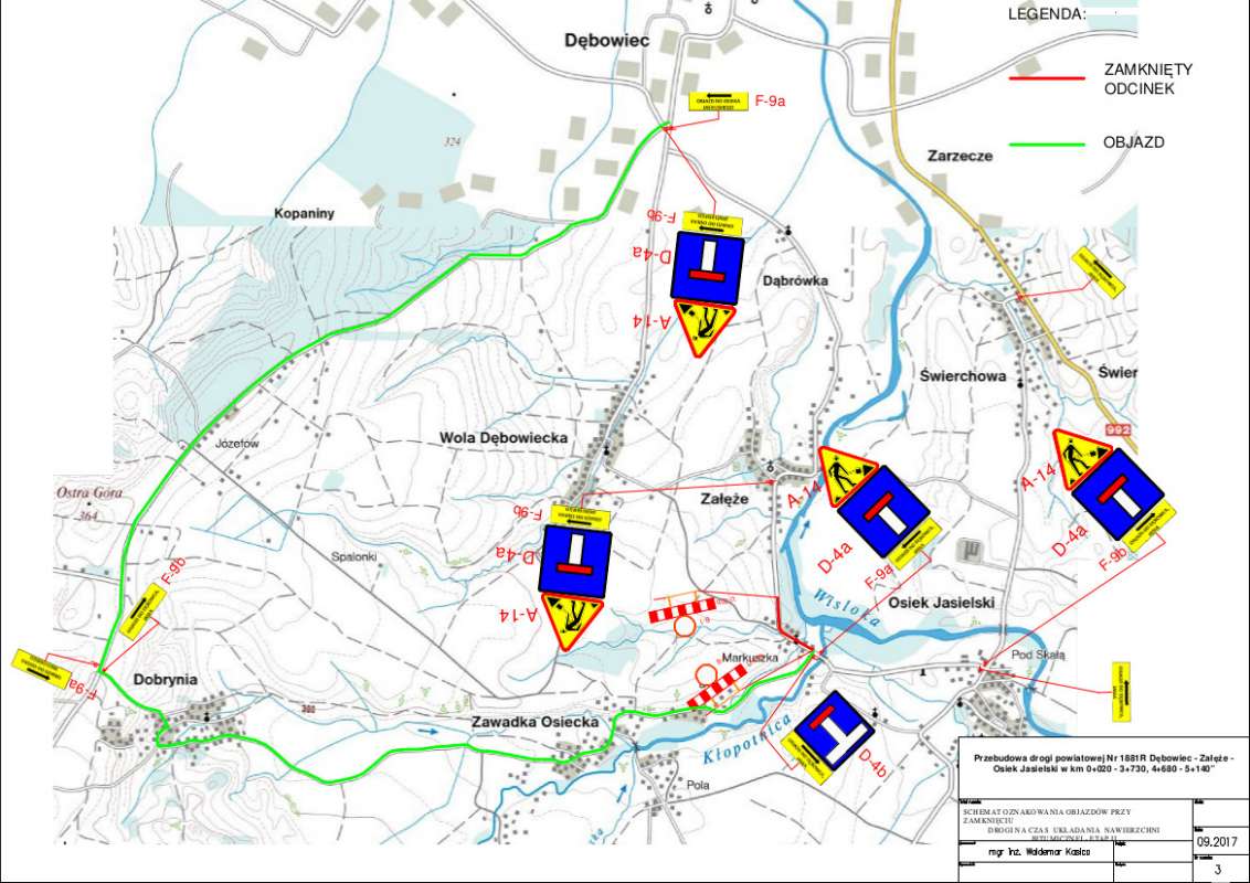 Zmiana terminu zamknięcia drogi powiatowej Nr 1881R Dębowiec – Załęże – Osiek Jasielski