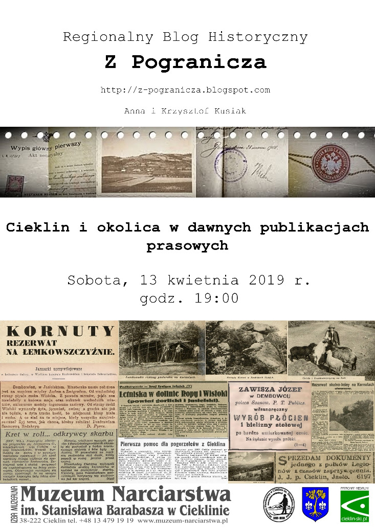 Zaproszenie na wystawę pt. „Cieklin i okolica w dawnych publikacjach prasowych”