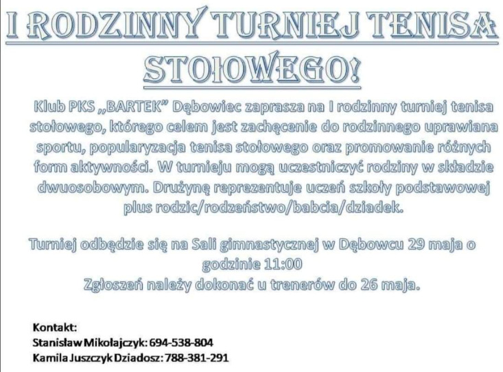 I Rodzinny Turniej Tenisa Stołowego