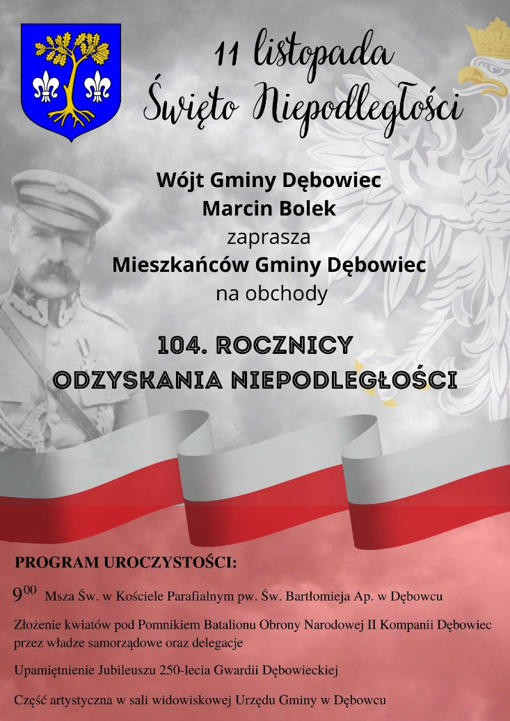 Wspólnie uczcijmy 104. rocznicę odzyskania przez Polskę niepodległości - Gmina Dębowiec