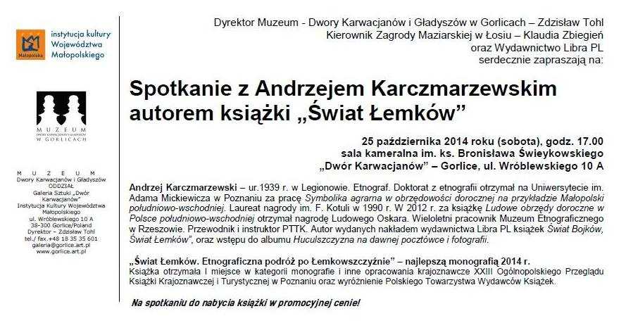 Spotkanie z Andrzejem Karczmarzewskim autorem książki ŚWIAT ŁEMKÓW