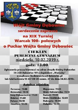 ZAPROSZENIE NA XIX TURNIEJ WARCAB 100-POLOWYCH