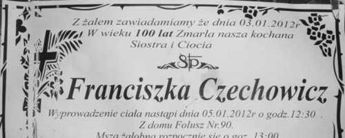 Zmarła 100-letnia Franciszka Czechowicz