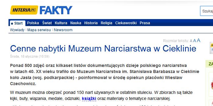 Cenne nabytki Muzeum Narciarstwa w Cieklinie