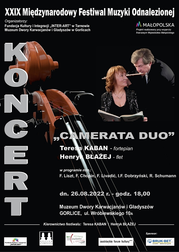 XXIX MIĘDZYNARODOWY FESTIWAL MUZYKI ODNALEZIONEJ / KONCERT „CAMERATA DUO” - TERESA KABAN FORTEPIAN, HENRYK BŁAŻEJ FLET