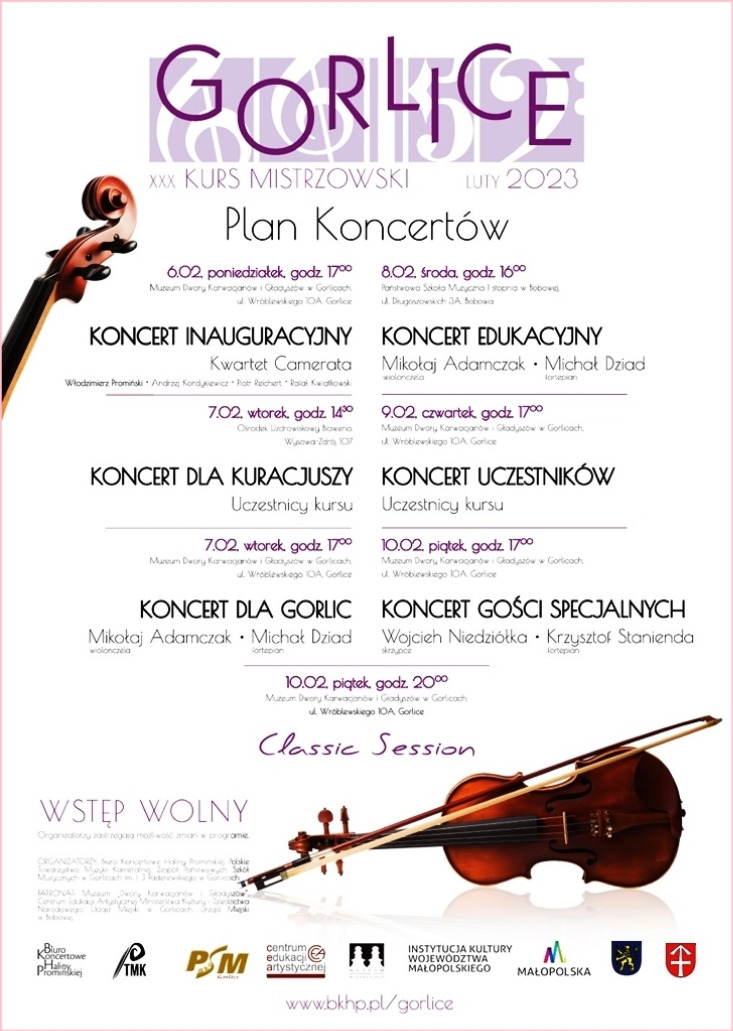 XXX MISTRZOWSKIE KURSY MUZYCZNE W GORLICACH 2023 / PLAN KONCERTÓW