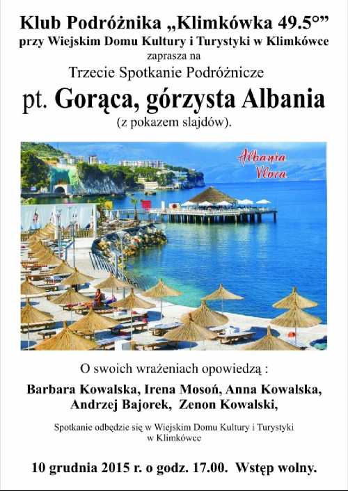 Spotkanie  z podróżnikami  „Gorąca, górzysta  Albania”